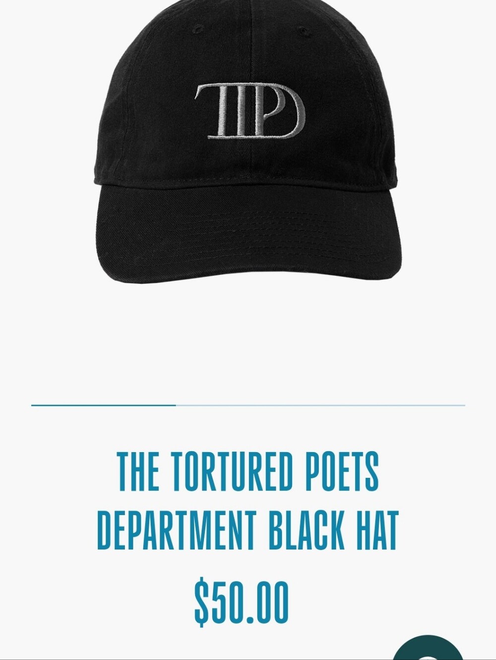 Taylor Swift Black Cap with White TPD Embroidery